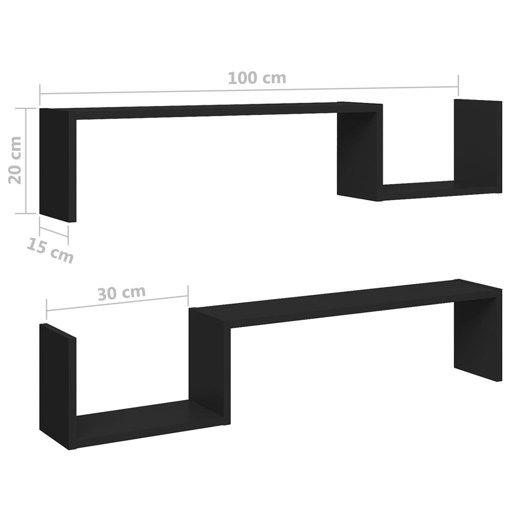 Étagères murales 2 pcs noir 100x15x20 cm bois d'ingénierie