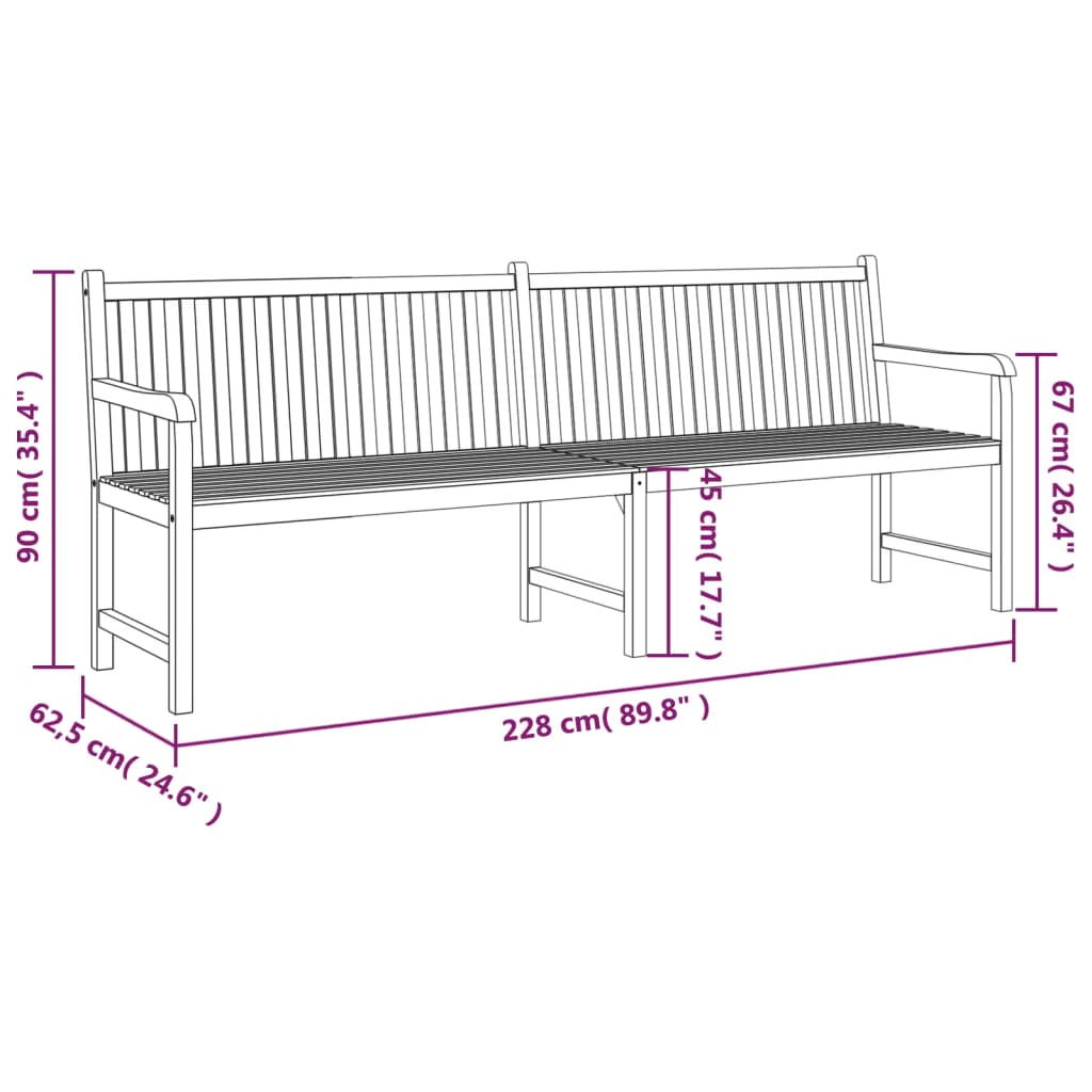 Gartenbank 228 cm aus massivem Teakholz