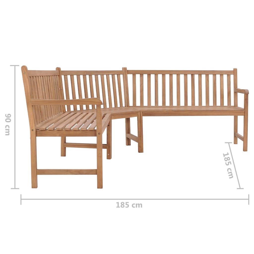 Banc d'angle de jardin 185x185x90 cm bois de teck solide