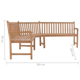 Banc d'angle de jardin 185x185x90 cm bois de teck solide