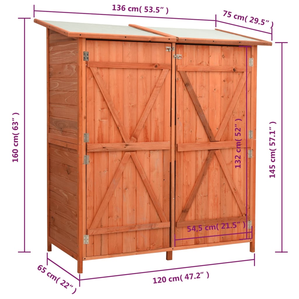 Abri à outils de jardin 136x75x160 cm Bois de sapin massif