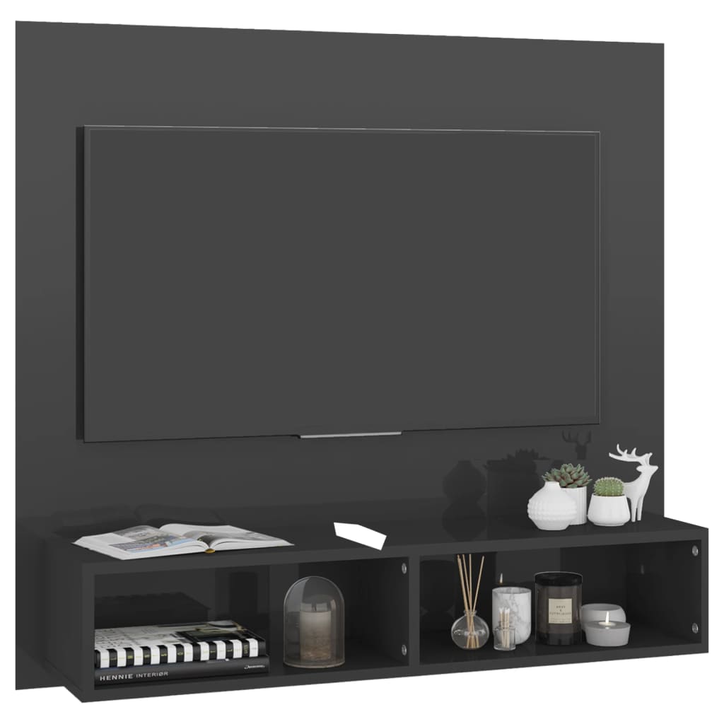 Meuble TV mural Gris brillant 102x23,5x90 cm Bois d’ingénierie