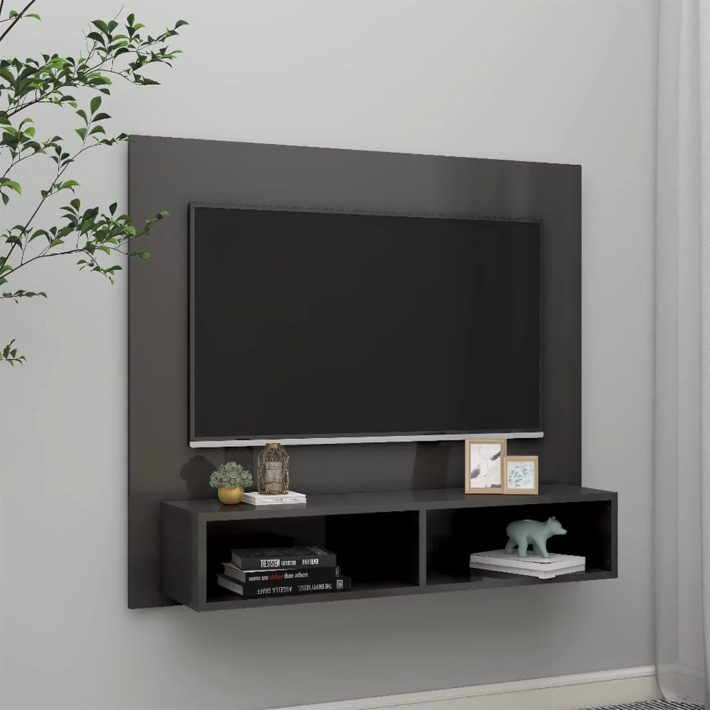 Meuble TV mural Gris brillant 102x23,5x90 cm Bois d’ingénierie