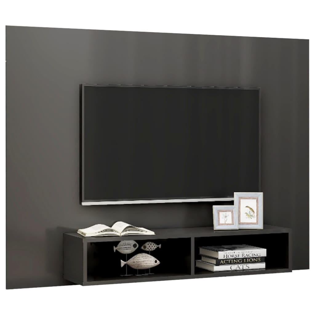 Meuble TV mural Gris brillant 135x23,5x90 cm Bois d’ingénierie