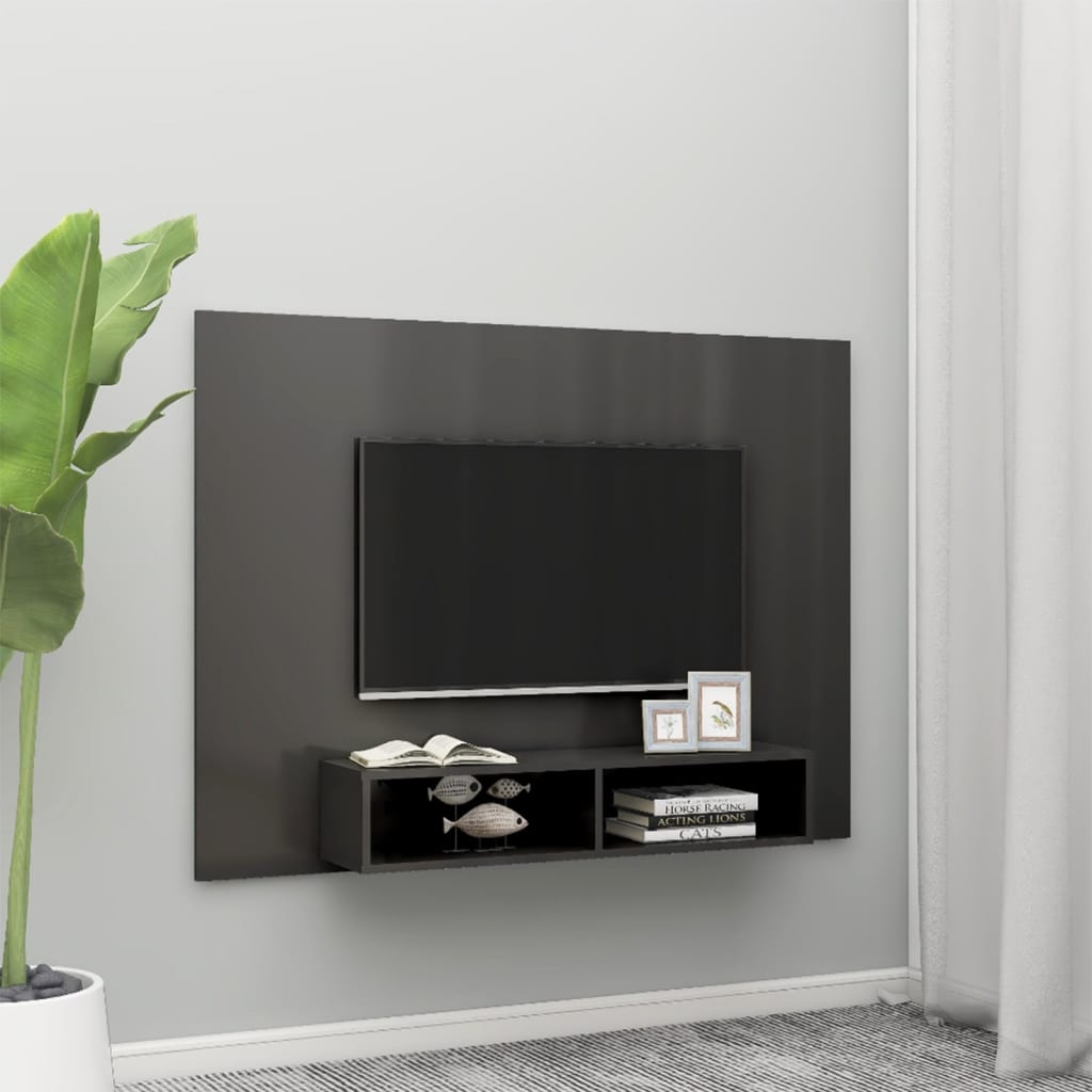 Meuble TV mural Gris brillant 135x23,5x90 cm Bois d’ingénierie