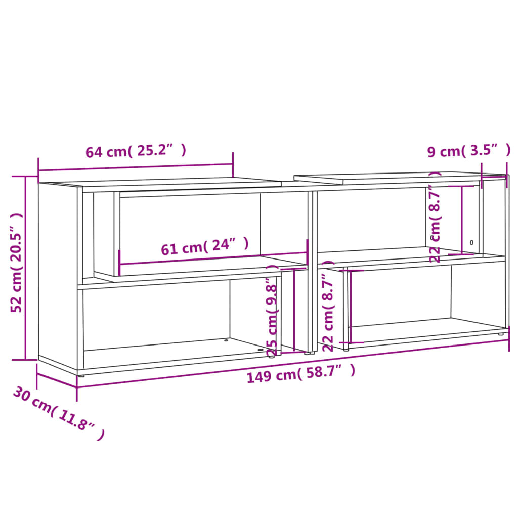 Meuble TV Gris 149x30x52 cm Bois d'ingénierie