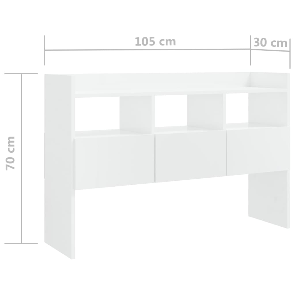 Buffet Blanc brillant 105x30x70 cm Bois d’ingénierie