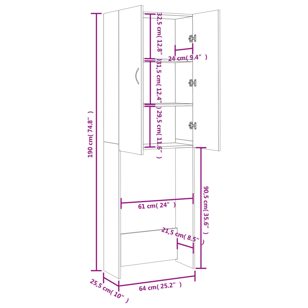 Meuble pour machine à laver Blanc 64x25,5x190 cm