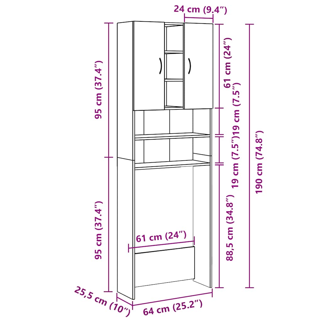 Meuble pour machine à laver Noir 64x25,5x190 cm