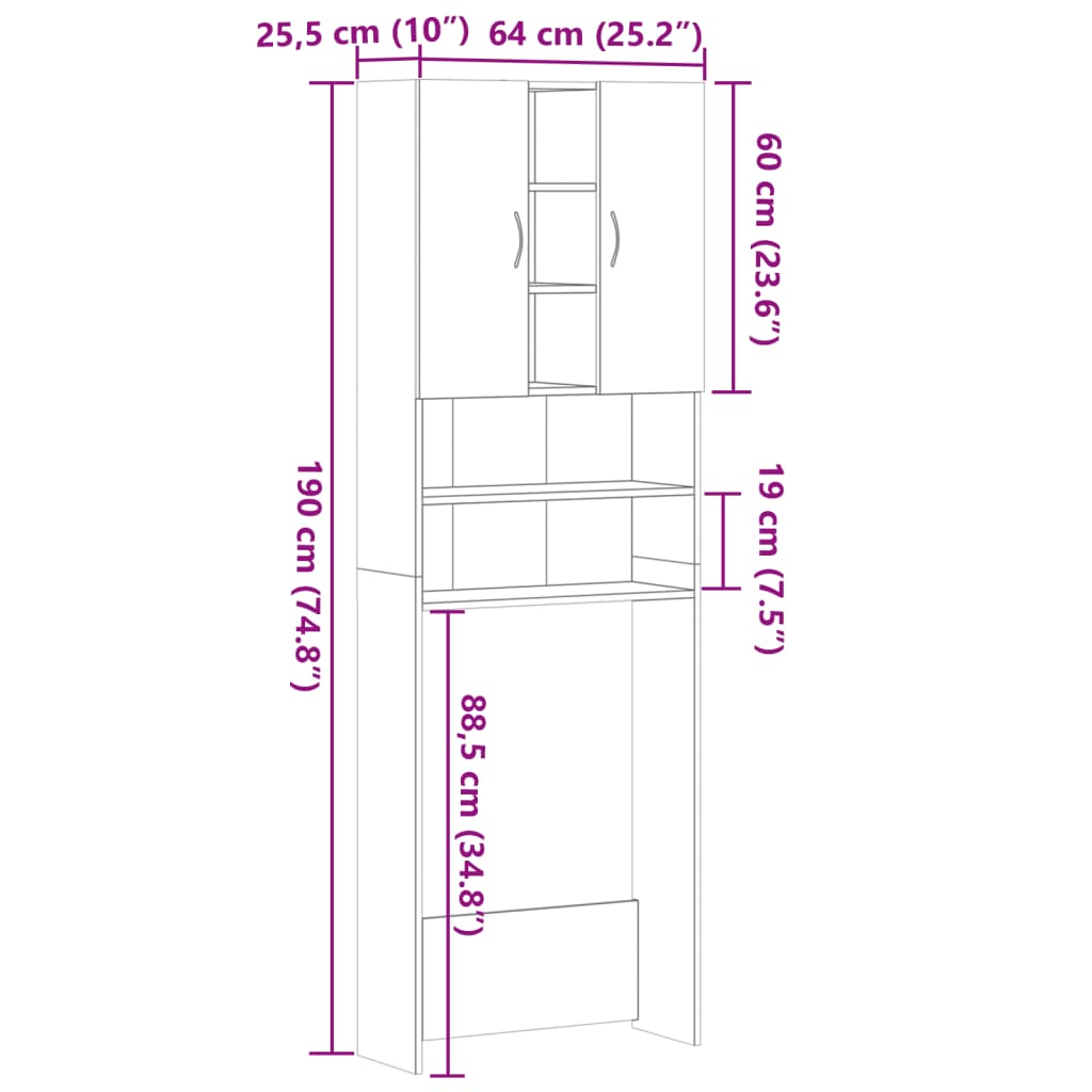 Meuble pour machine à laver Gris béton 64x25,5x190 cm