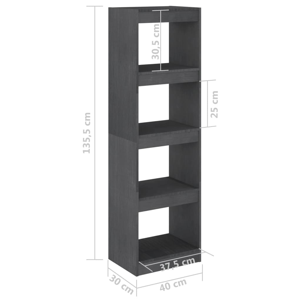 Bibliothèque/Séparateur de pièce Gris 40x30x135,5 cm Pin massif