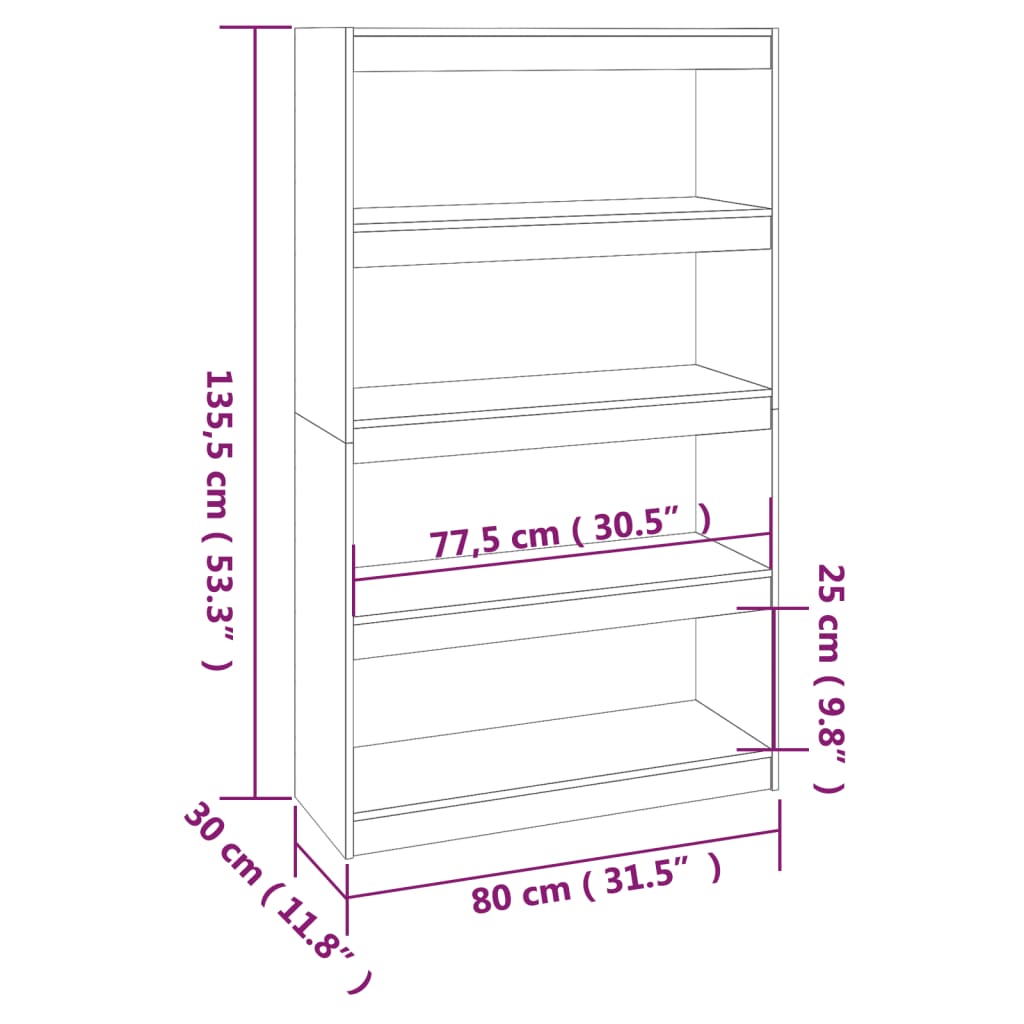 Bibliothèque/Séparateur de pièce 80x30x135,5 cm pin massif