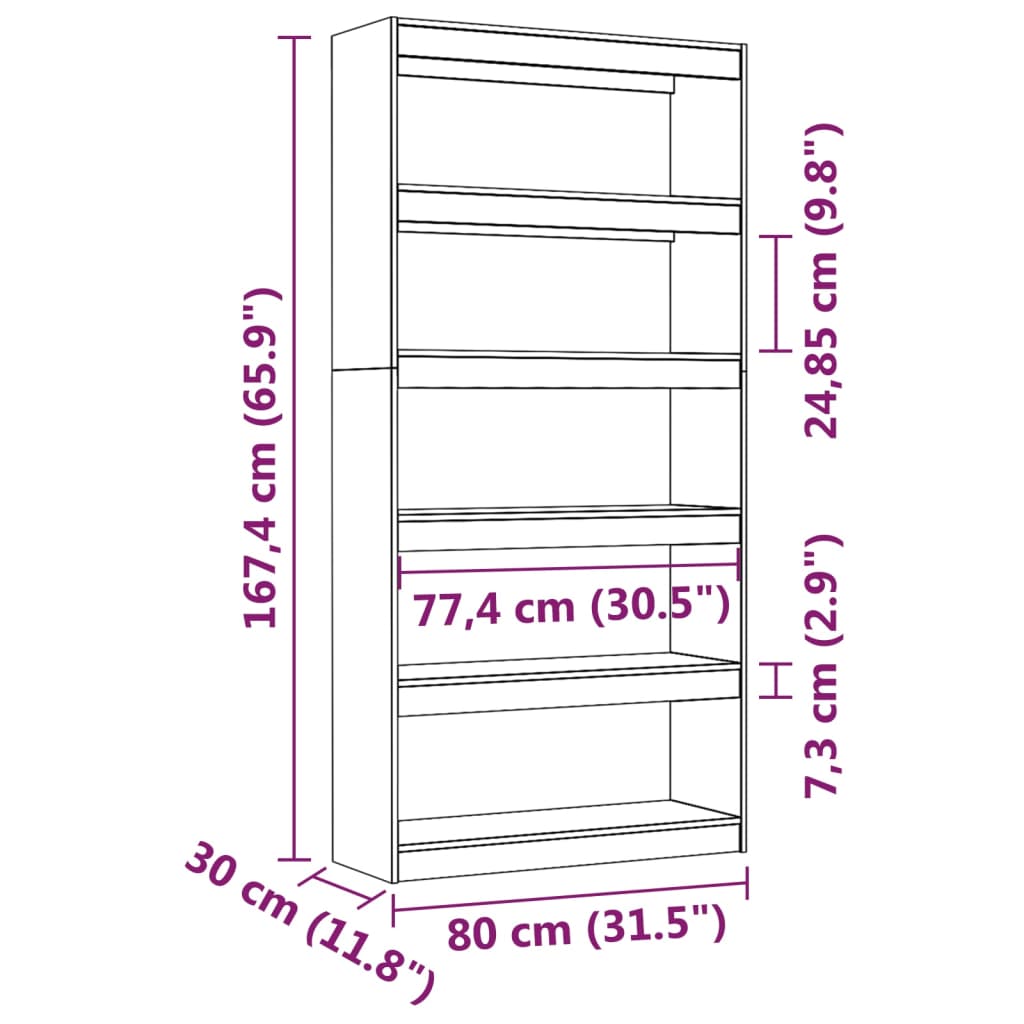 Bibliothèque/Séparateur de pièce Gris 80x30x167,4 cm Pin massif