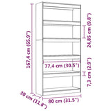 Bibliothèque/Séparateur de pièce Gris 80x30x167,4 cm Pin massif