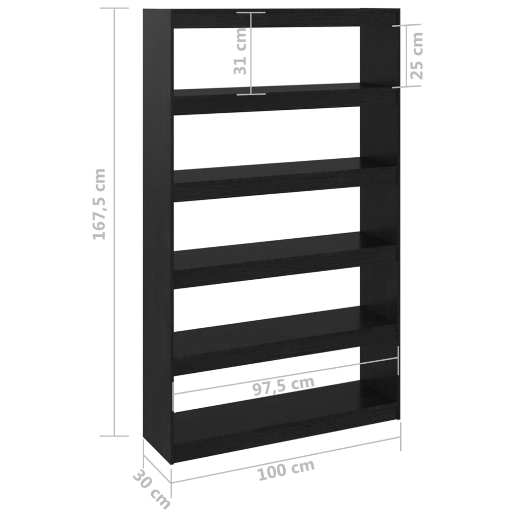 Bibliothèque/Séparateur de pièce Noir 100x30x167,5cm Pin massif