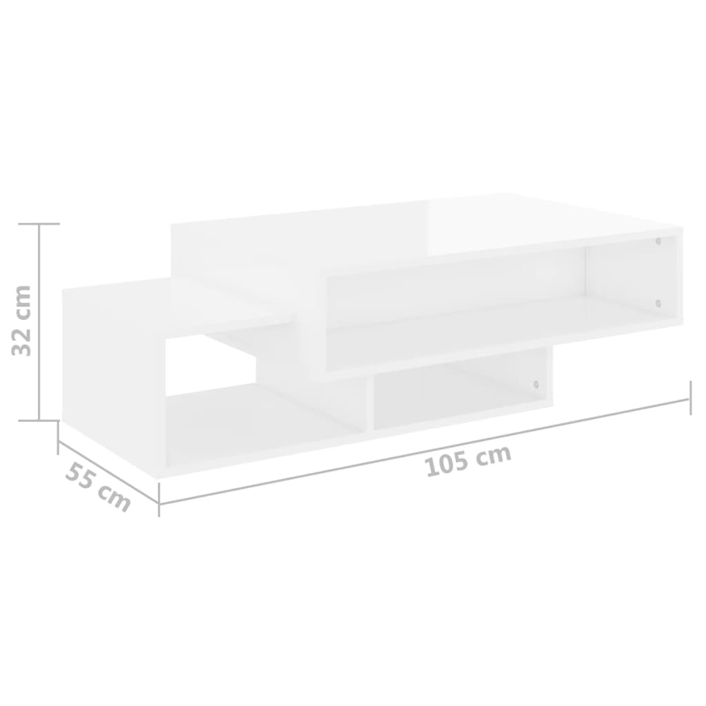 Glänzend weißer Couchtisch 105x55x32 cm, Holzwerkstoff