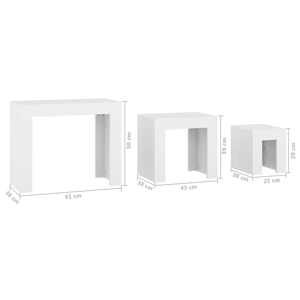 Tables basses gigognes 3 pcs Blanc Bois d’ingénierie