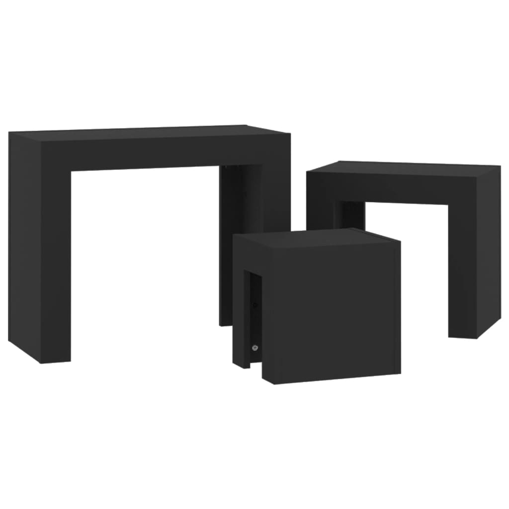 Tables basses gigognes 3 pcs noir bois d'ingénierie