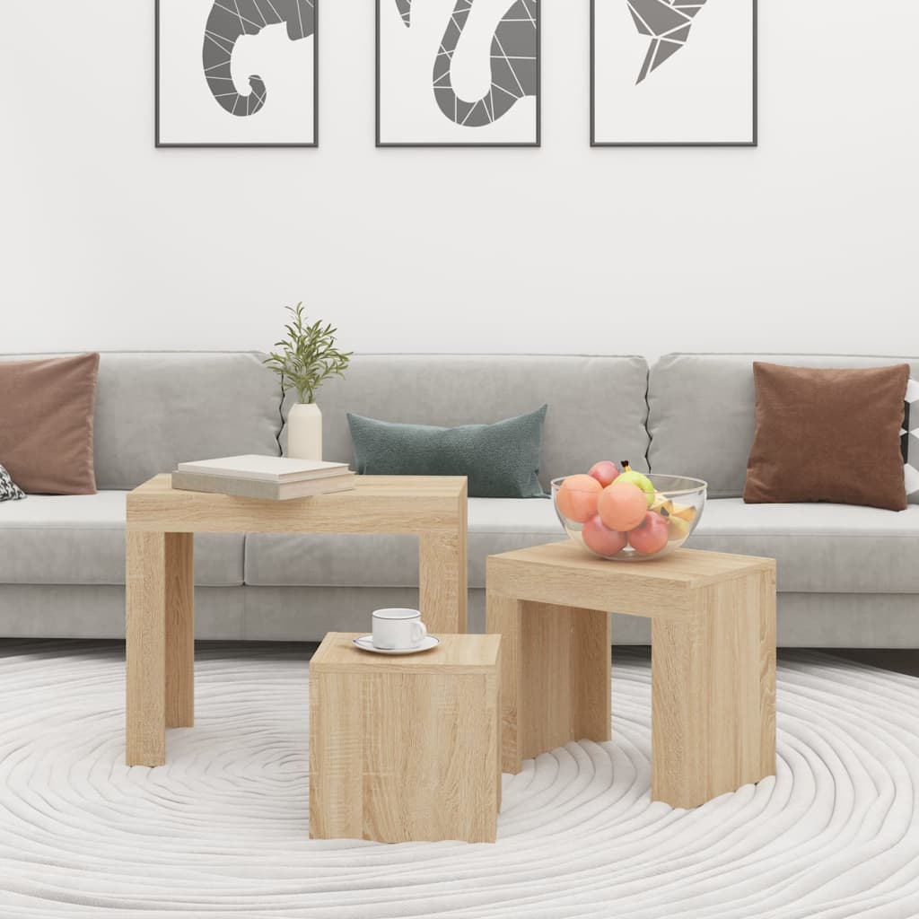 3 pcs nesting coffee tables sonoma oak engineered wood