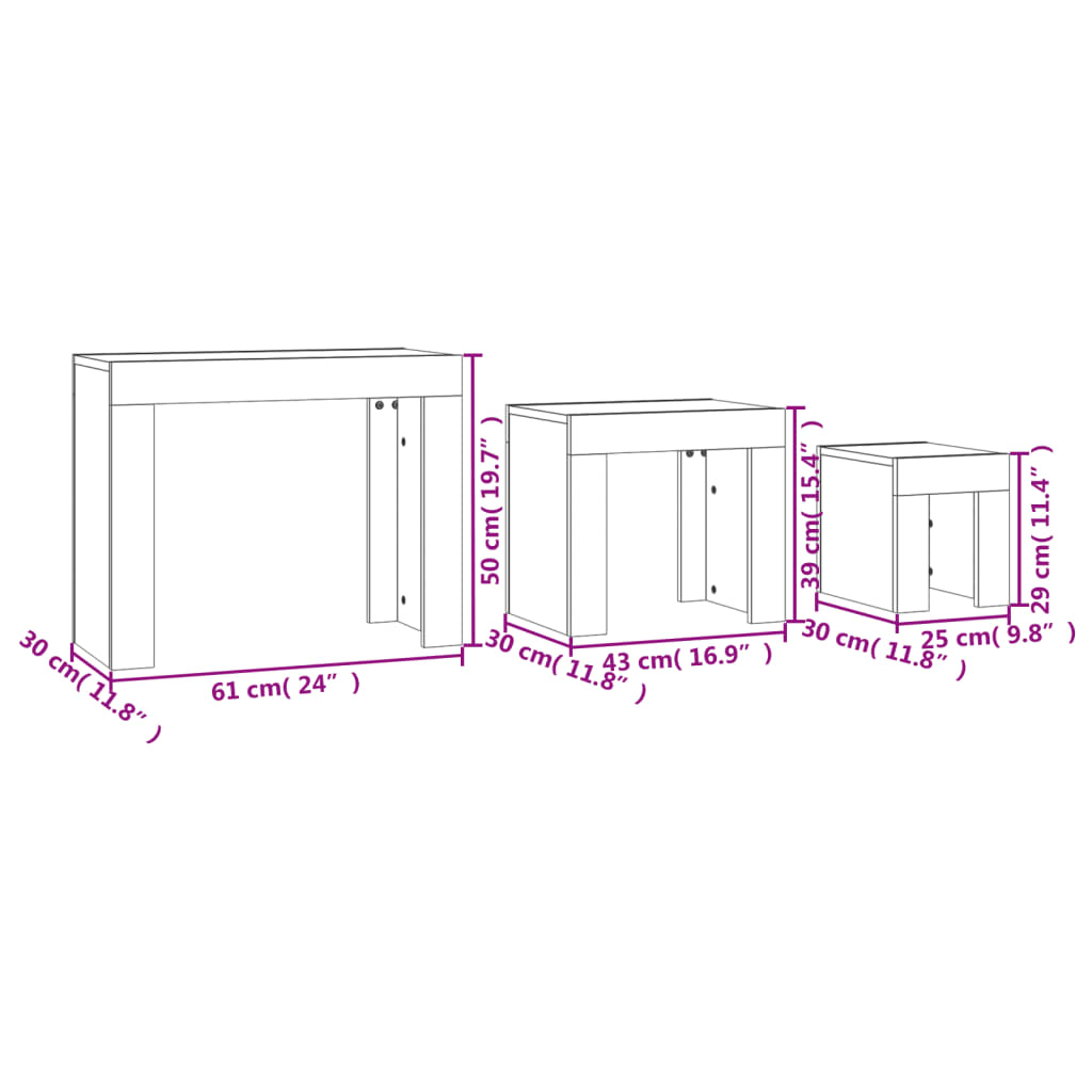 Tables basses gigognes 3 pcs chêne sonoma bois d'ingénierie