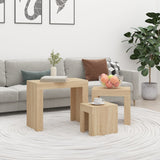 3 pcs nesting coffee tables sonoma oak engineered wood