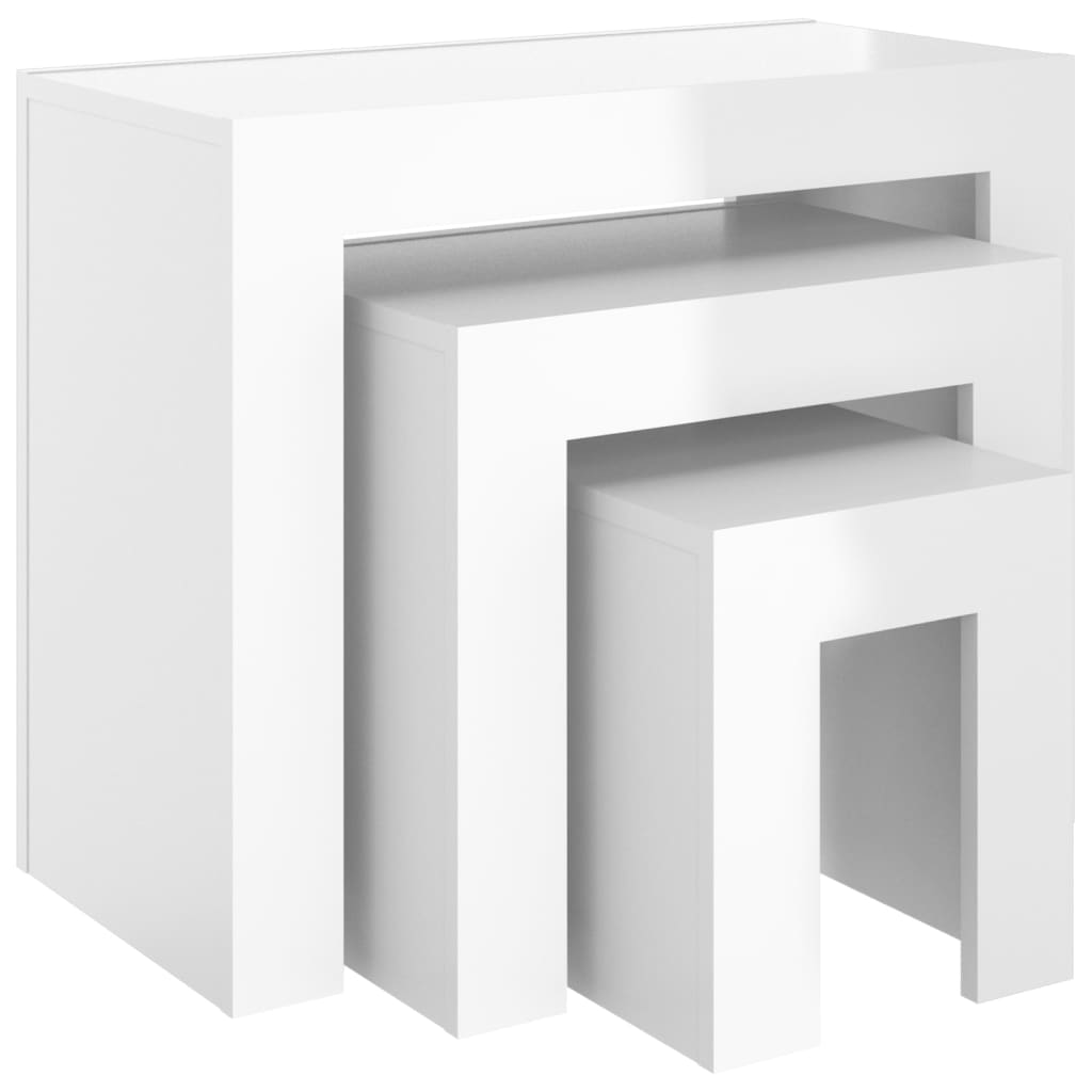 Nesting Coffee Tables 3 pcs Glossy White Engineered Wood