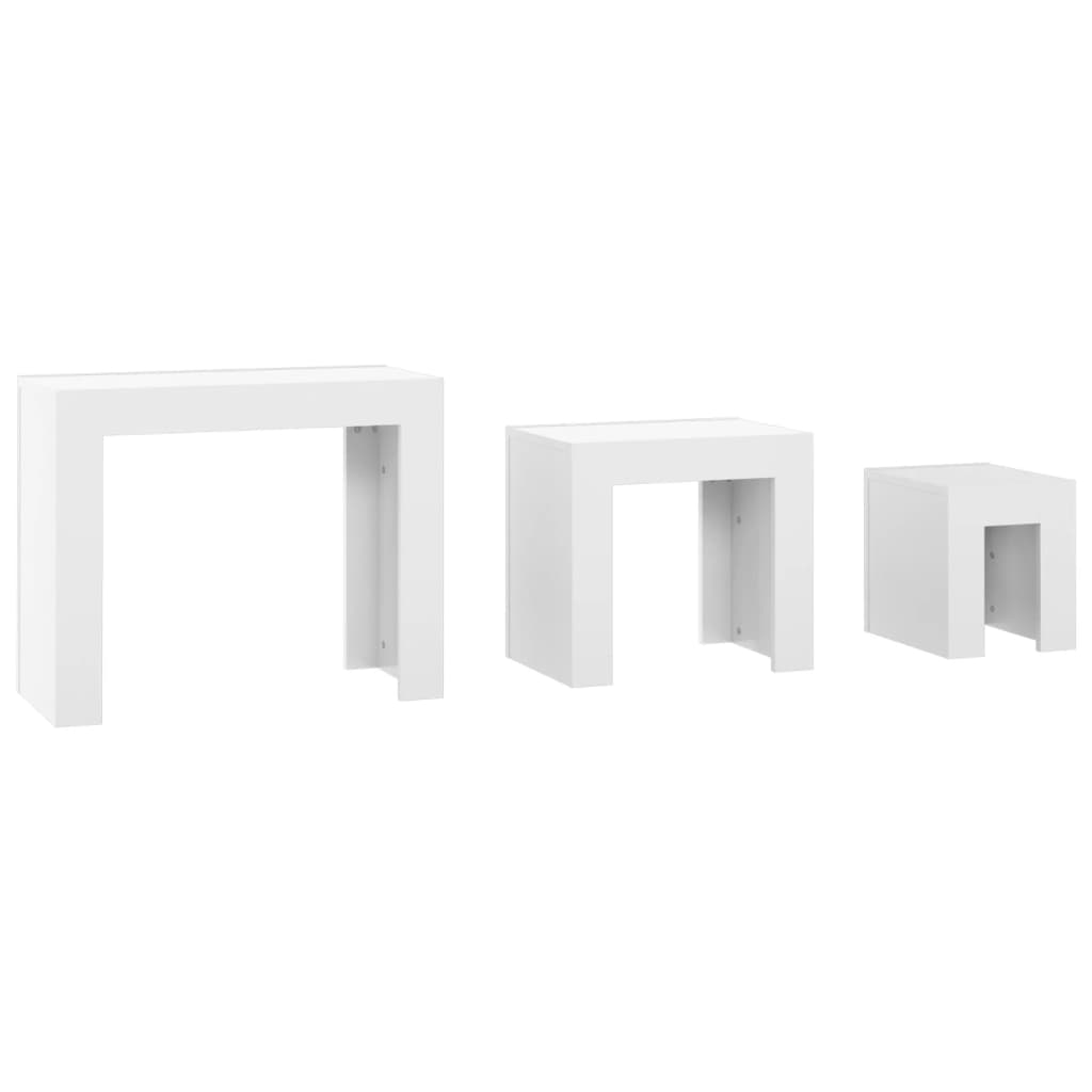 Tables basses gigognes 3 pcs Blanc brillant Bois d'ingénierie