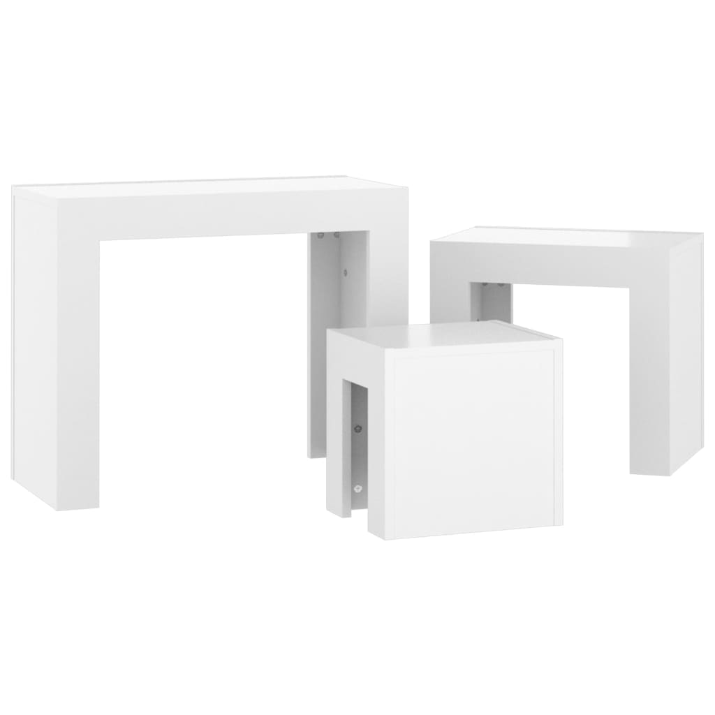 Tables basses gigognes 3 pcs Blanc brillant Bois d'ingénierie