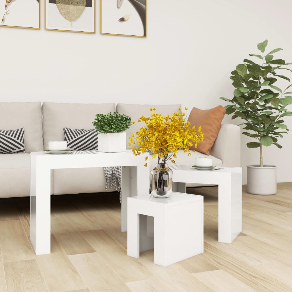 Nesting Coffee Tables 3 pcs Glossy White Engineered Wood