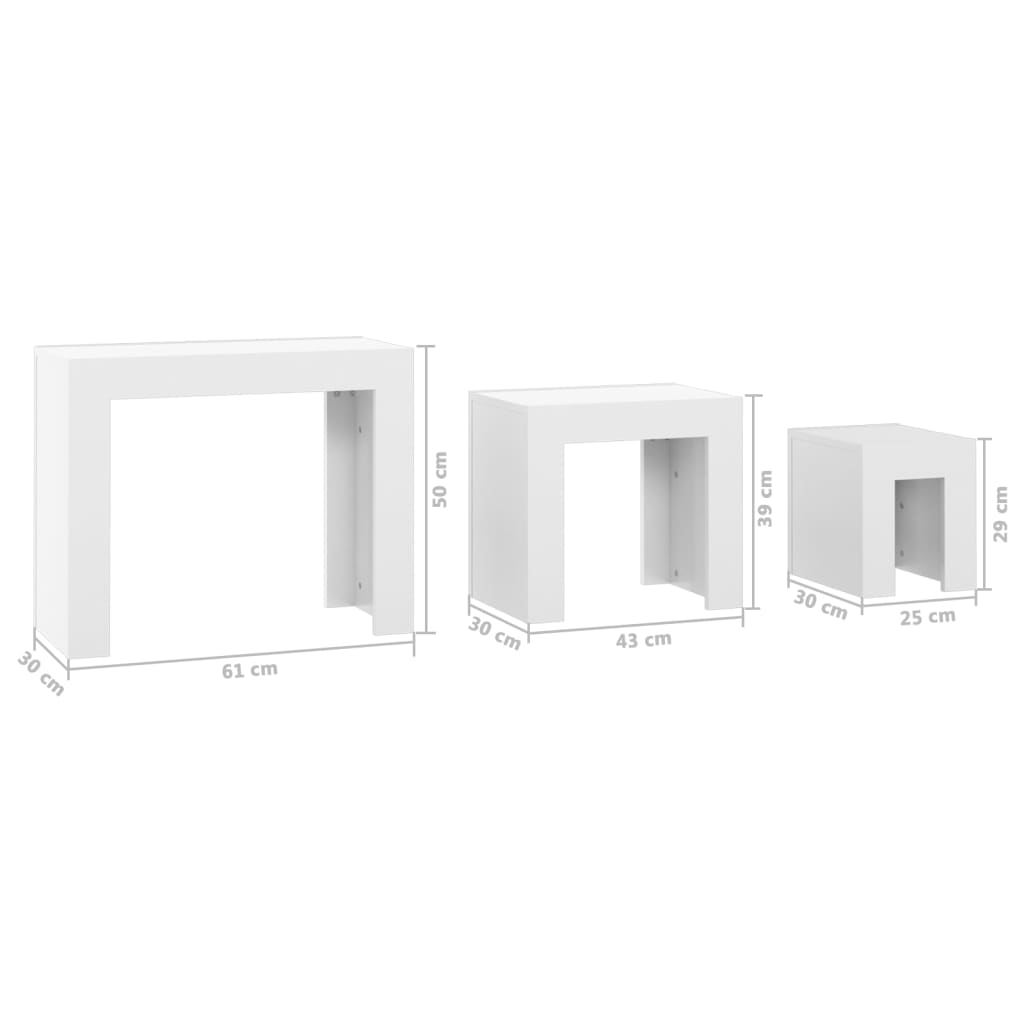 Tables basses gigognes 3 pcs Blanc brillant Bois d'ingénierie