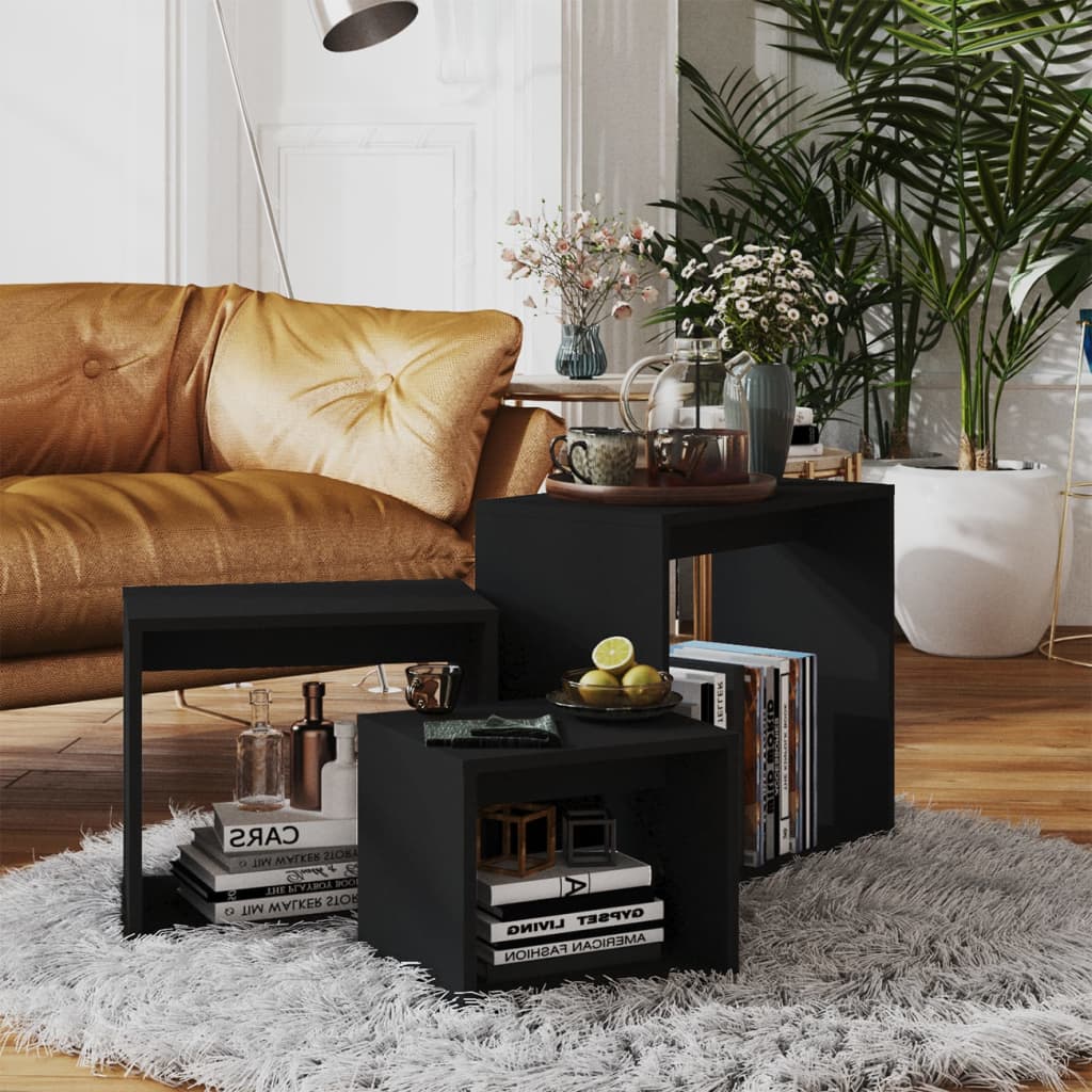 Nesting tables 3 pcs Black Chipboard