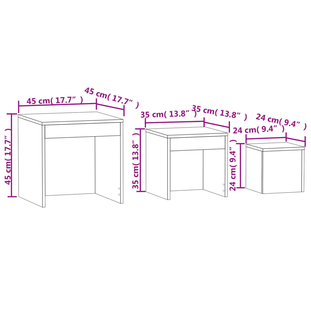 Tables gigognes 3 pcs Blanc Aggloméré