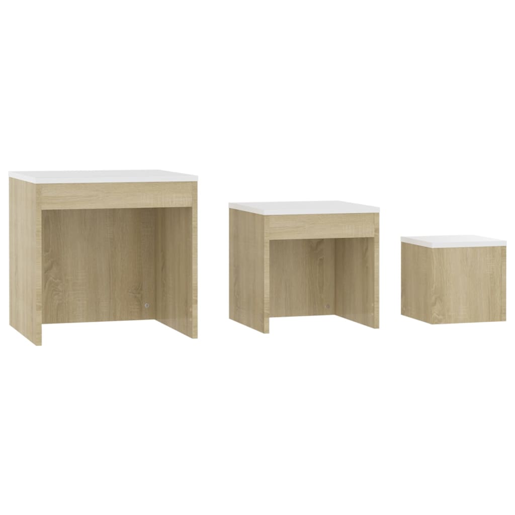 Tables gigognes 3 pcs Blanc et chêne sonoma Bois d’ingénierie