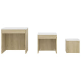 Tables gigognes 3 pcs Blanc et chêne sonoma Bois d’ingénierie