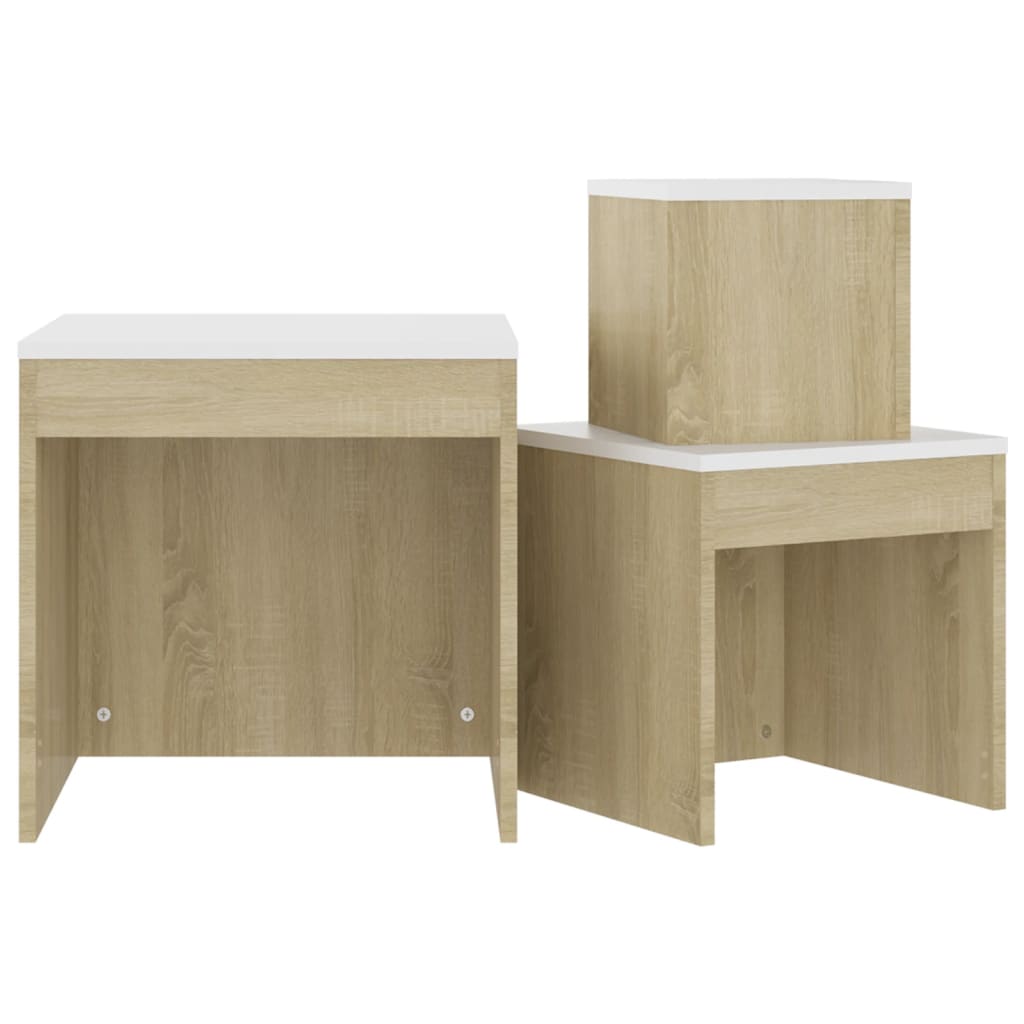 Tables gigognes 3 pcs Blanc et chêne sonoma Bois d’ingénierie