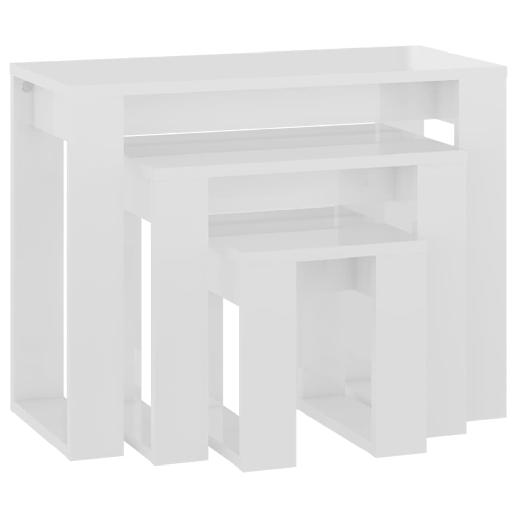 Tables gigognes 3 pcs Blanc brillant Bois d'ingénierie