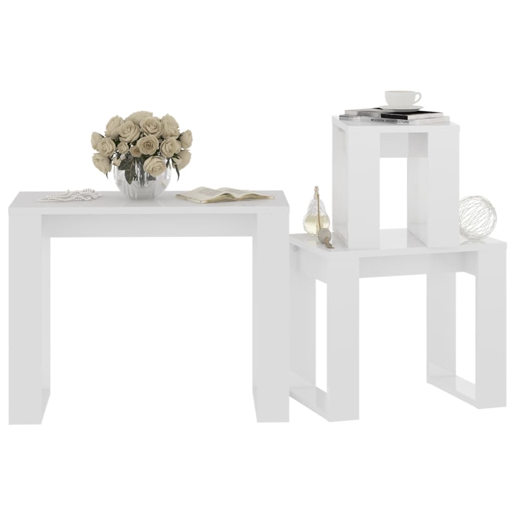 Tables gigognes 3 pcs Blanc brillant Bois d'ingénierie