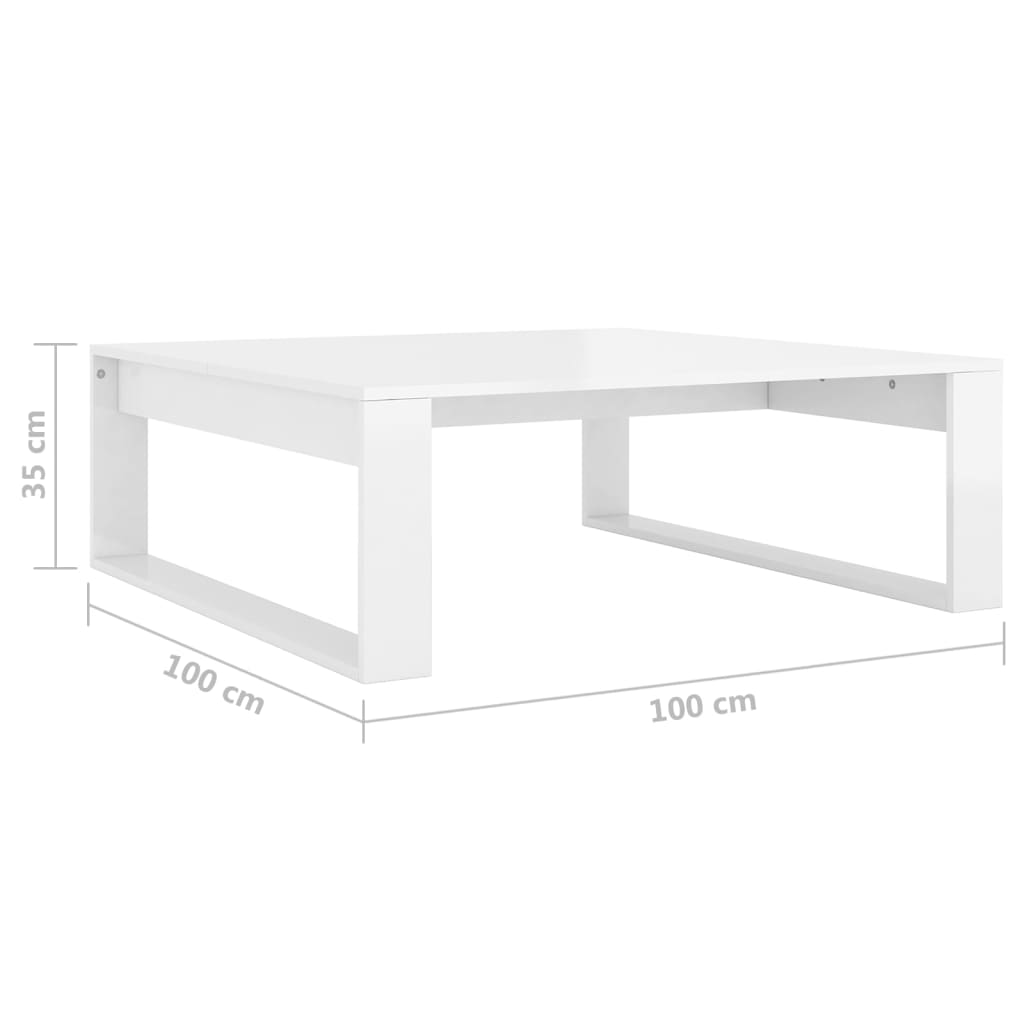 Table basse blanc brillant 100x100x35 cm bois d'ingénierie