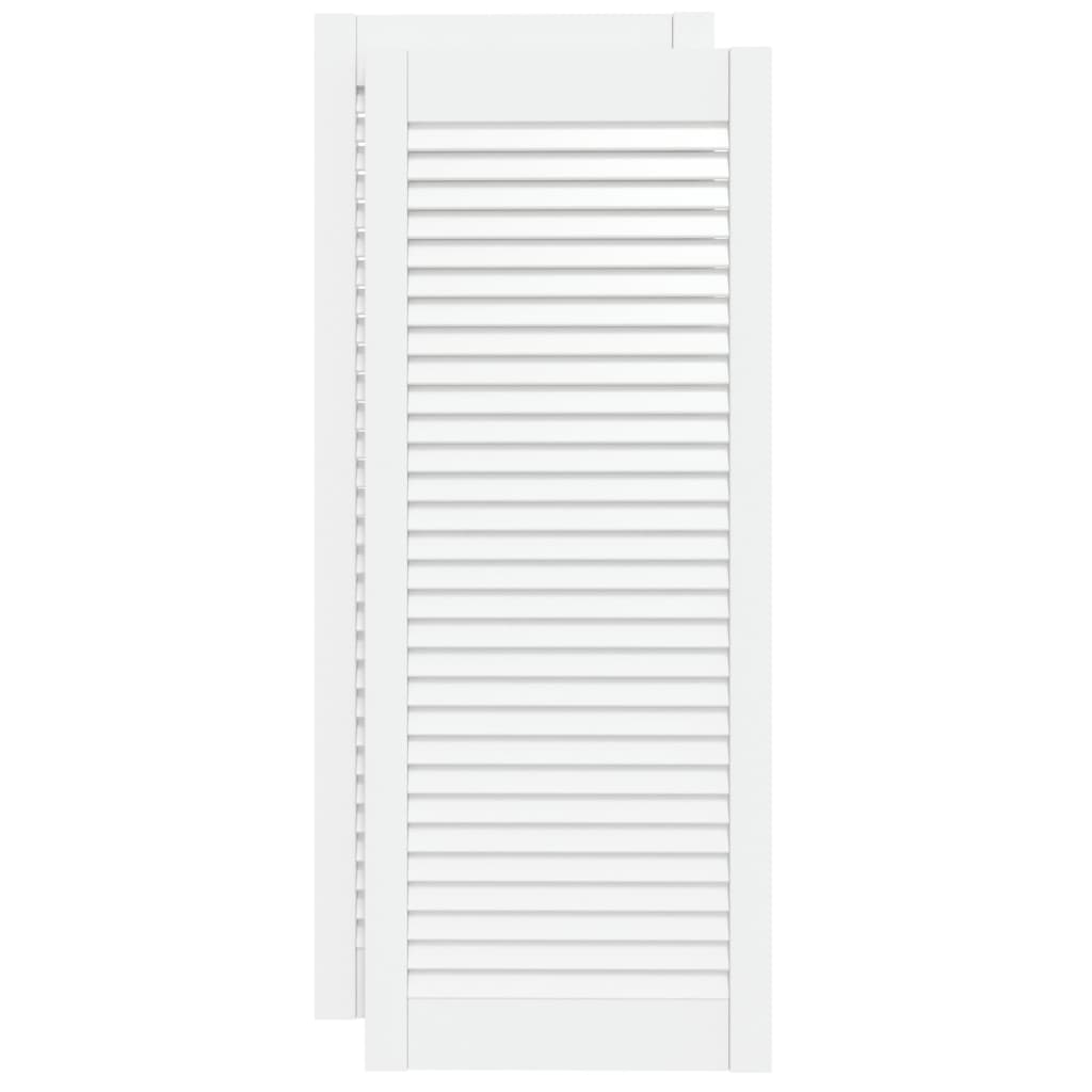 2pcs White 99.3x39.4cm Solid Pine Louvered Cabinet Doors