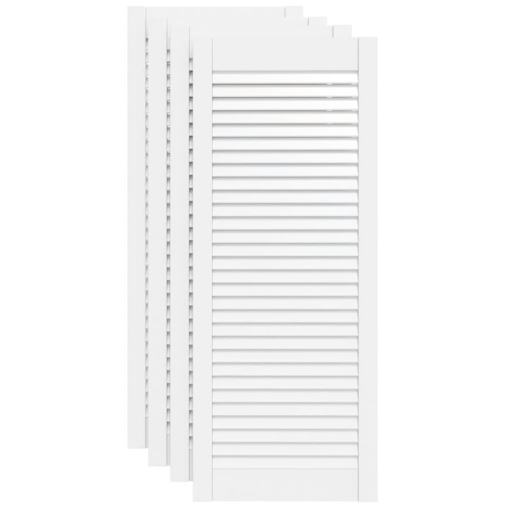 4pcs White 99.3x39.4cm Solid Pine Louvered Cabinet Doors