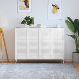 4pcs White 99.3x39.4cm Solid Pine Louvered Cabinet Doors