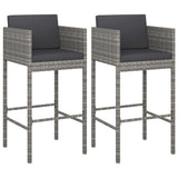 Bar stools set of 2 with gray cushions woven resin