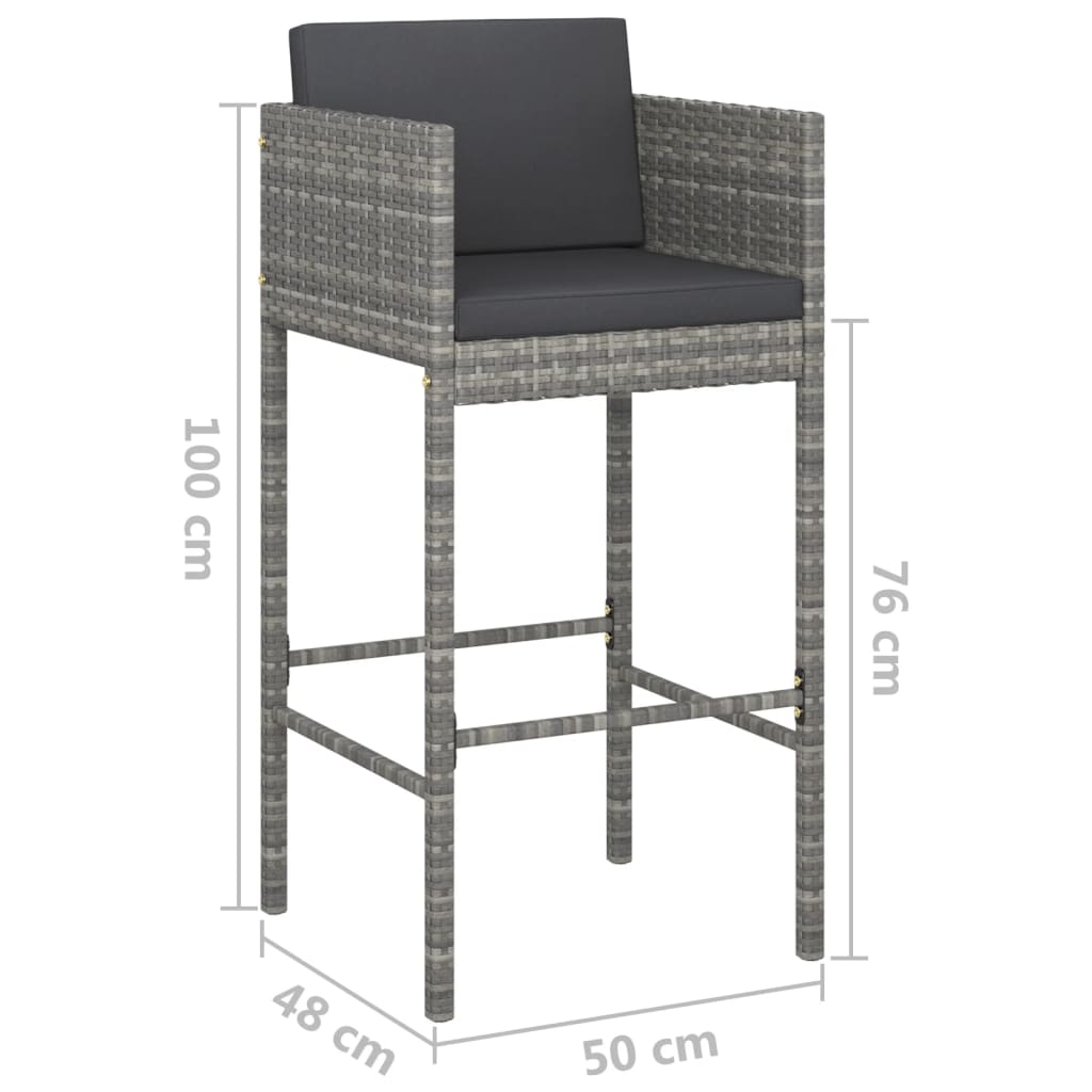 Bar stools set of 2 with gray cushions woven resin