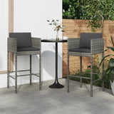 Bar stools set of 2 with gray cushions woven resin