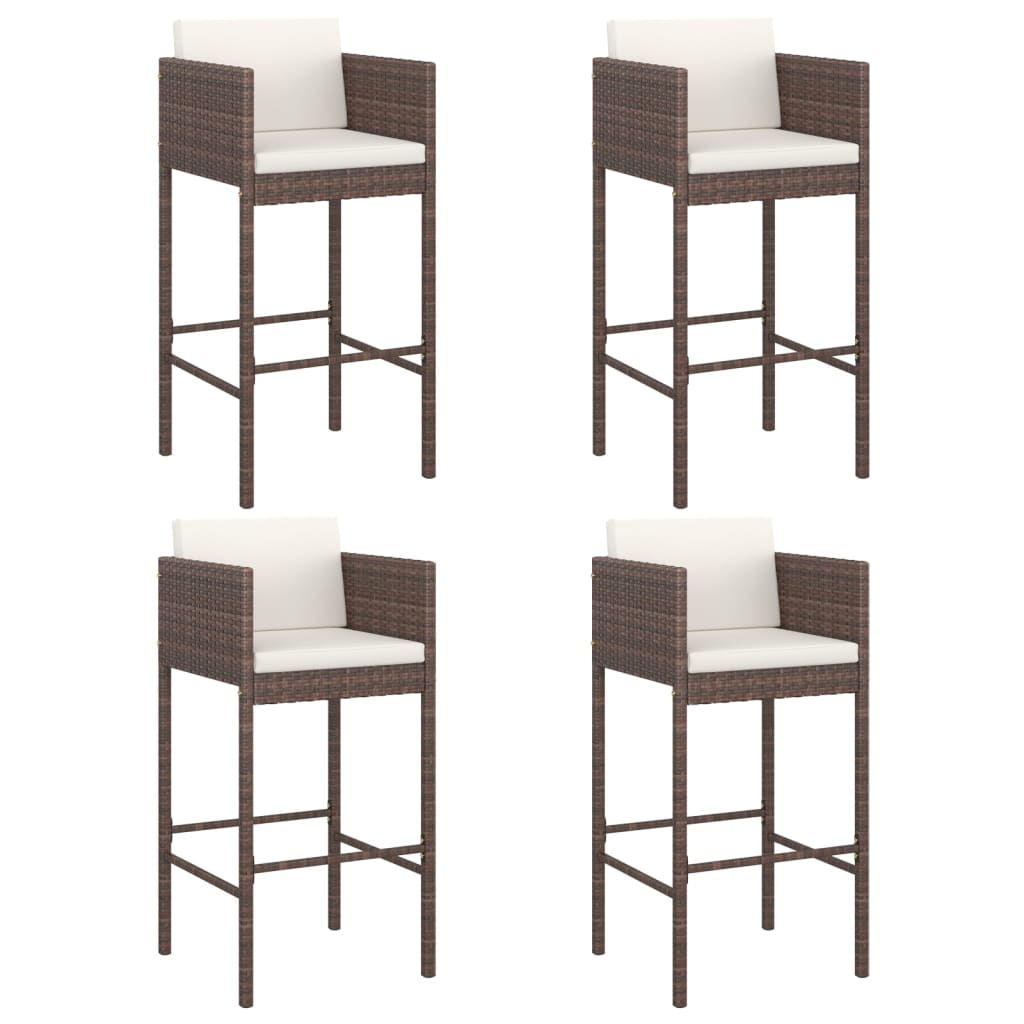 Tabourets de bar lot de 4 avec coussins marron résine tressée