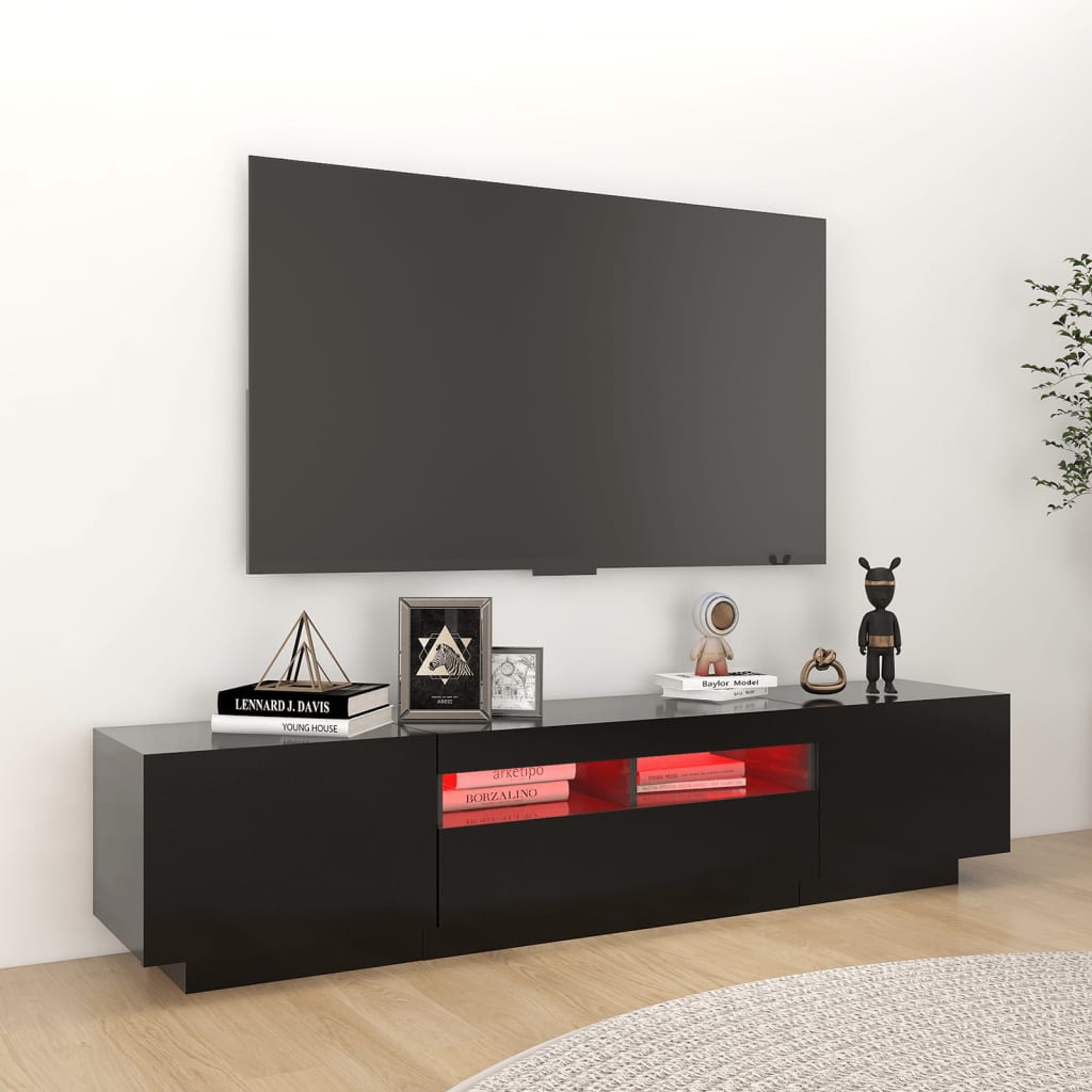 TV cabinet with LED lights Black 180x35x40 cm