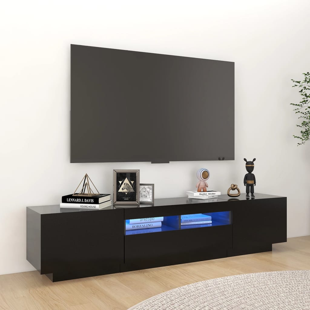 TV cabinet with LED lights Black 180x35x40 cm