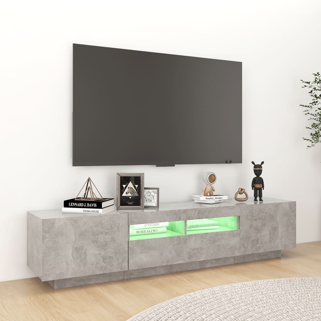 Meuble TV avec lumières LED Gris béton 180x35x40 cm