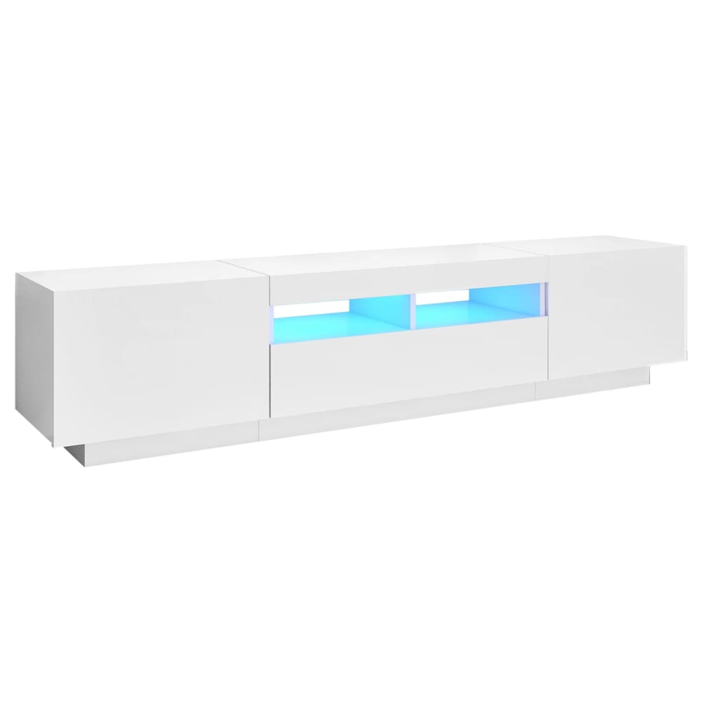 TV cabinet with LED lights Glossy white 180x35x40 cm