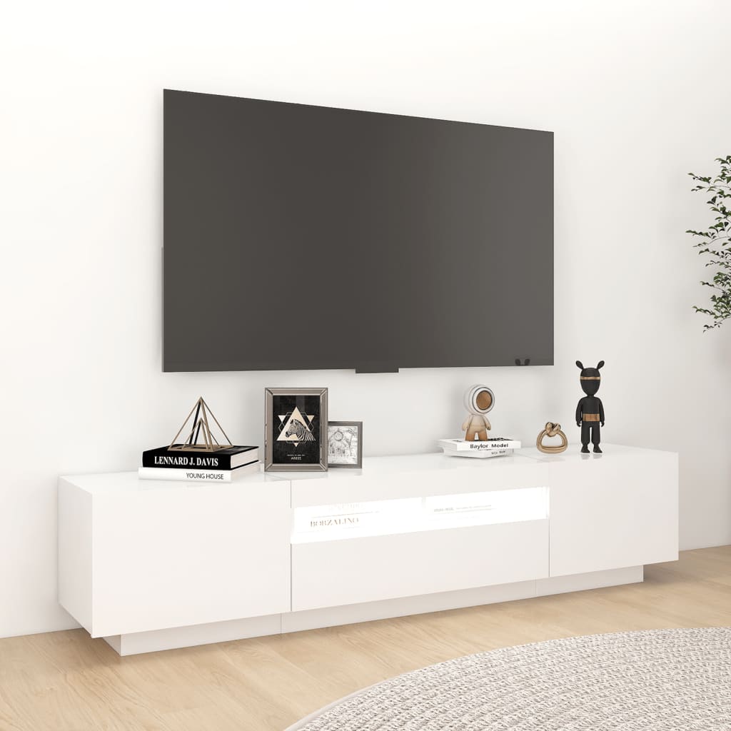 TV cabinet with LED lights Glossy white 180x35x40 cm